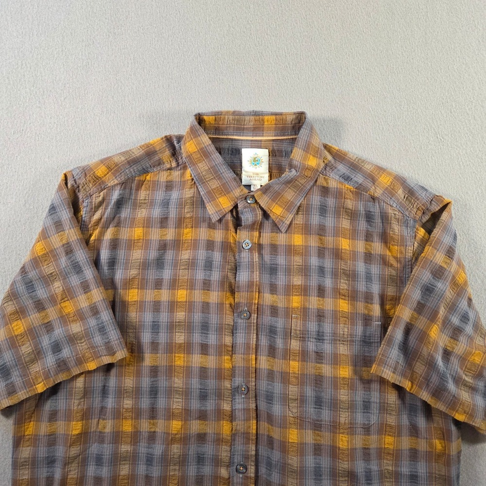 Territory Ahead Shirt Mens XL Grey Striped Seersucker Short Sleeve Button Up